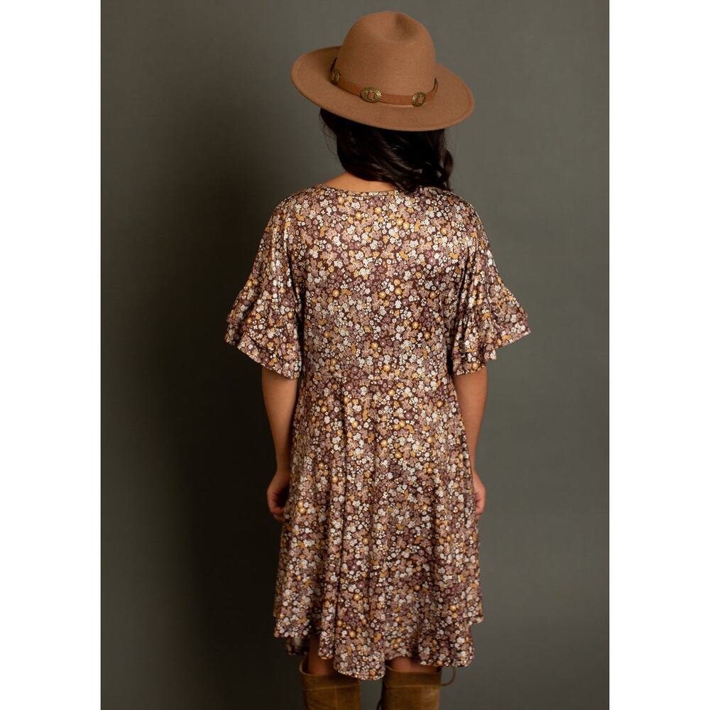 Joyfolie Mia Joy Girl’s Emilia Dress in Brown Floral Size 7 - Picture 3 of 5